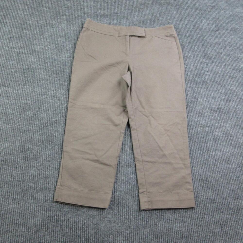 Ann Taylor Pants Womens 8 Brown Cropped Zip Front Stretch Twill Cuffed 31x21.5*